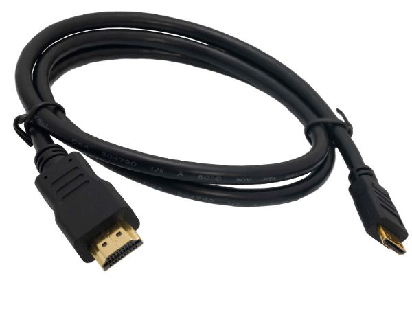 Mini HDMI to HDMI Cable allowing small form factor desktops computers, laptops and cameras to be connected to monitors, televisions and projectors